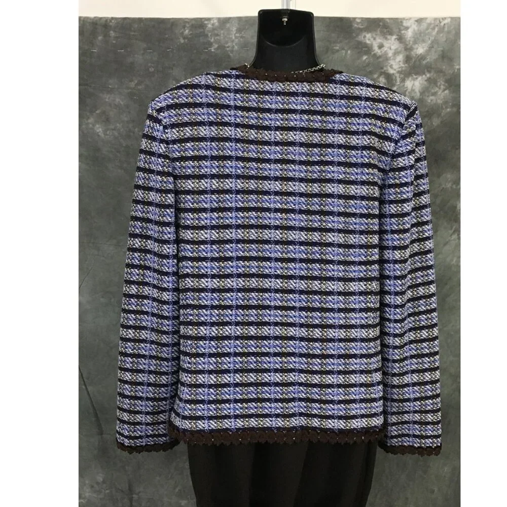 BEAUTIFUL St John collection knit blue brown multi jacket skirt suit size 8 - Picture 8 of 10